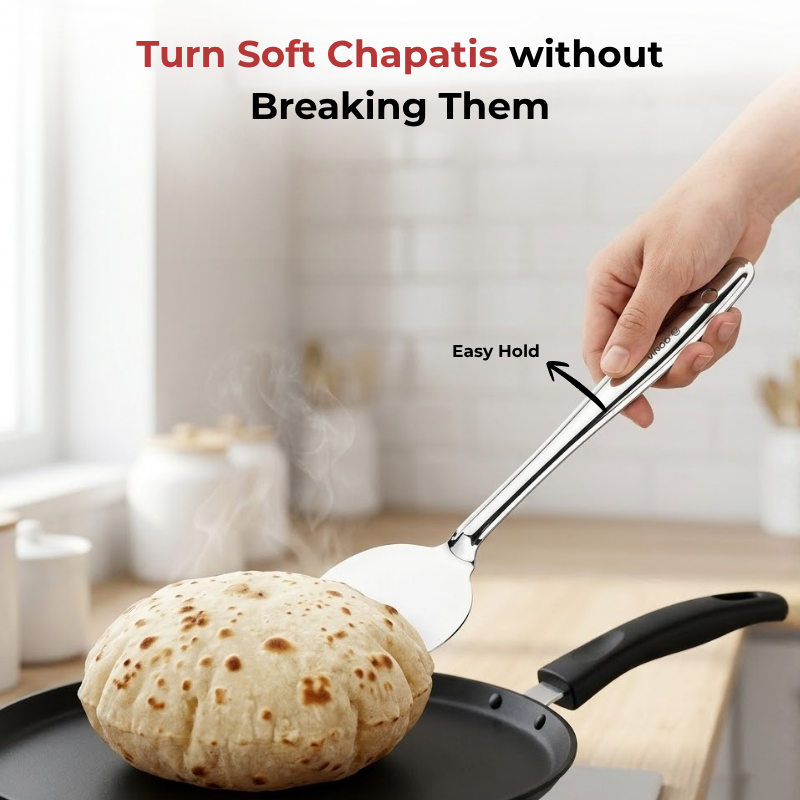 VINOD Stainless Steel Paratha Palta / Turner / Spatula Set of 2 - 34 cm, Highest Grade Stainless Steel, Rust Free, Dishwasher Safe - No. 2