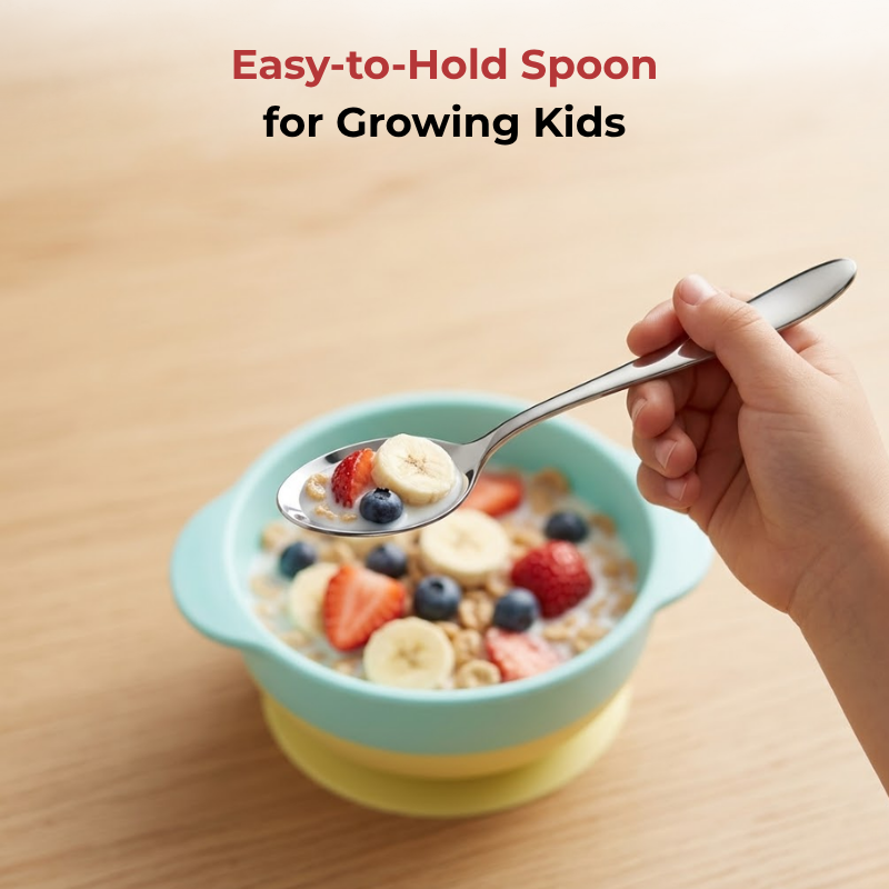 Vinod Florence stainless steel baby spoon set of 12, in-use view