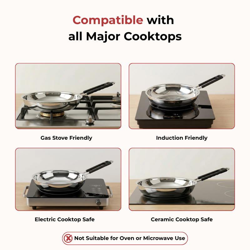 Vinod Stainless Steel Heavy Bottom Royal Fry Pan, in-use view