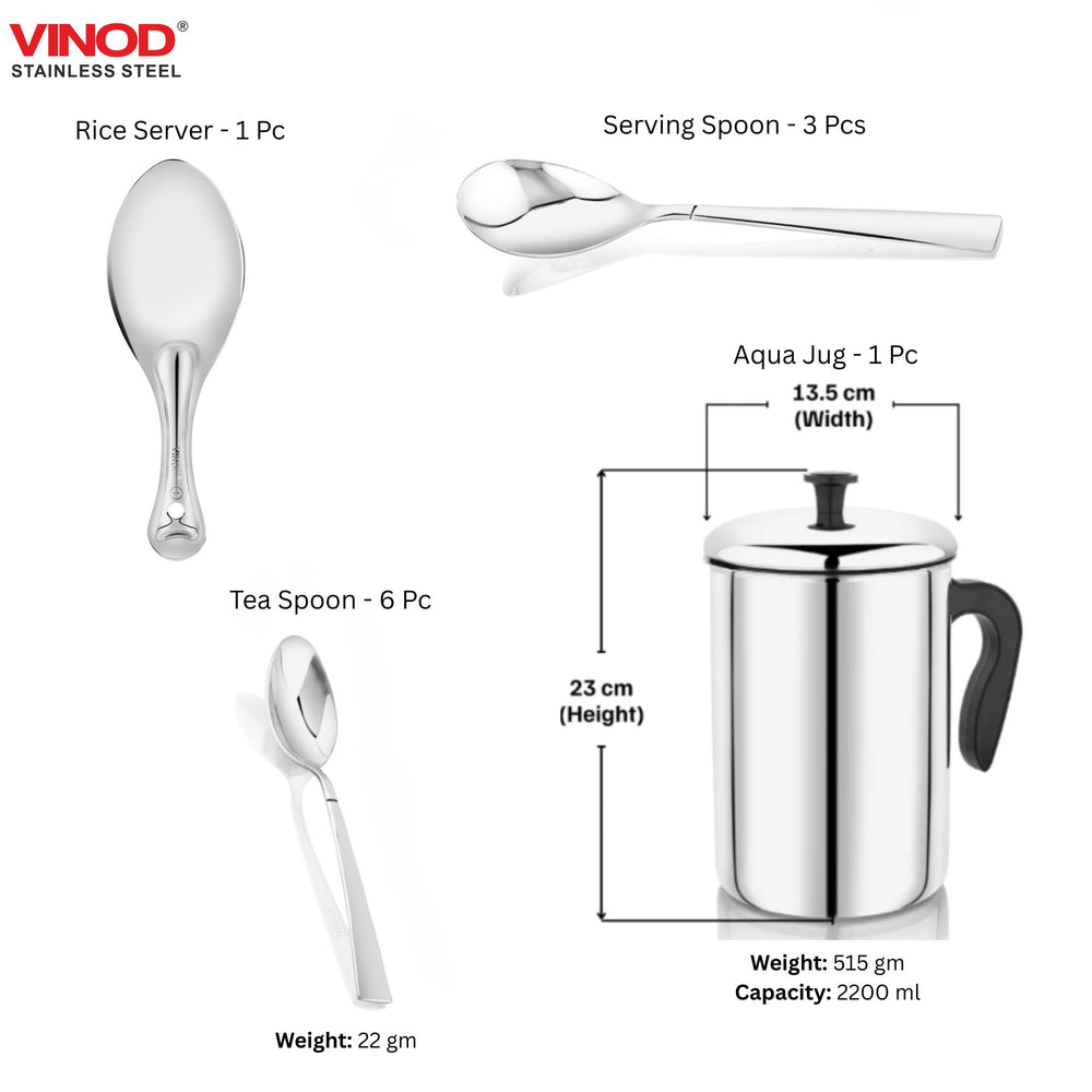 Vinod 51 Pieces Deluxe Stainless Steel Dinner Set In Two Boxes, close-up detail
