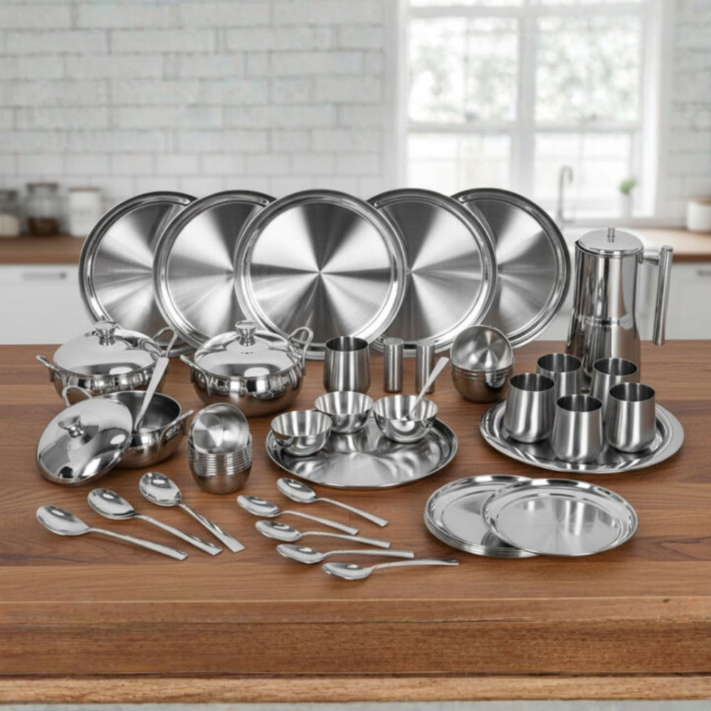 Vinod 53 Pieces Two Tone Dinner Set, side view