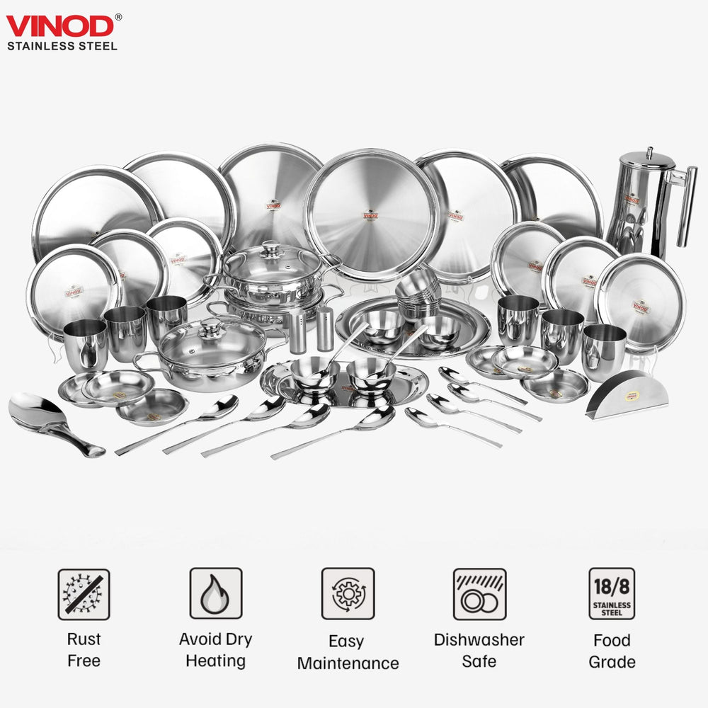 Vinod 55 Pieces Two Tone Stainless Steel Dinner Set, in-use view