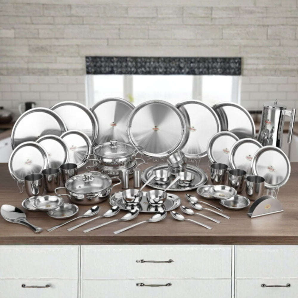 Vinod 55 Pieces Two Tone Stainless Steel Dinner Set, front view