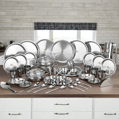 Vinod 55 Pieces Two Tone Stainless Steel Dinner Set, front view