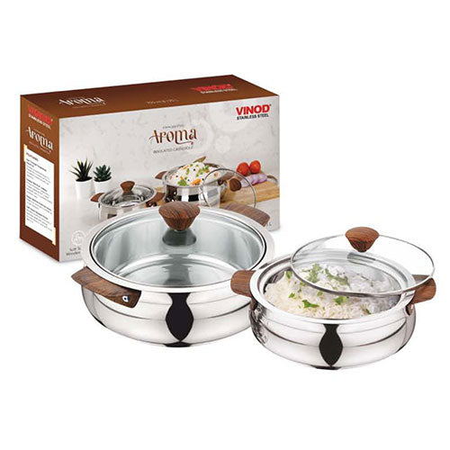 Vinod stainless steel Aroma insulated casserole set of 2, 750 ml and 1250 ml, side view
