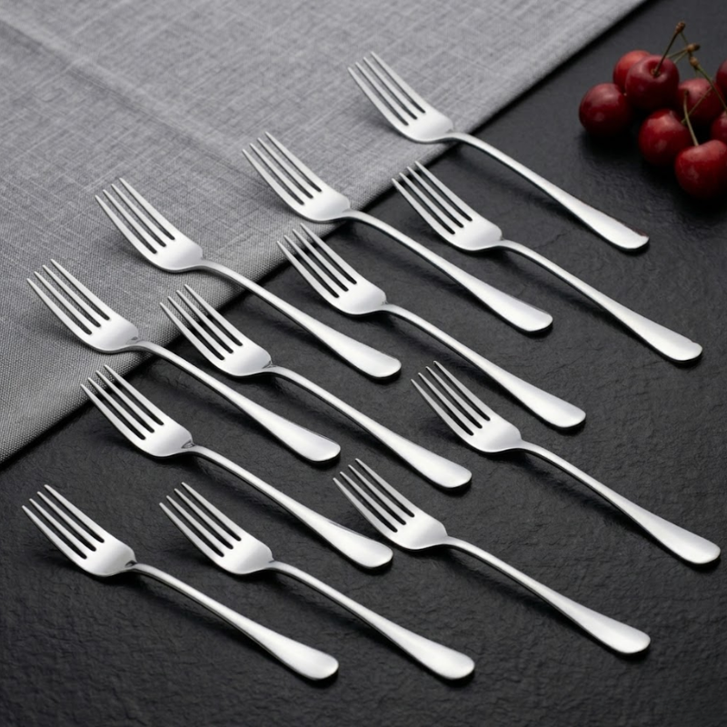 Vinod Decora stainless steel dinner fork set of 12, side view