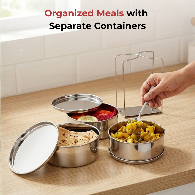 Vinod Stainless Steel Deluxe Hot Tiffin with 3 Compartment, product view 8