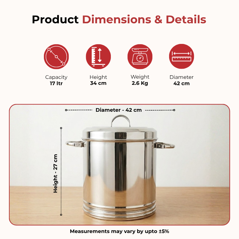 Vinod stainless steel heavy gauge ration dabba with lid and side handle, 17 litre No.14, product view 7
