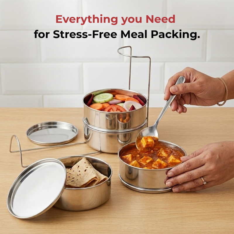 Vinod stainless steel deluxe hot tiffin with 4 compartments, product view 8
