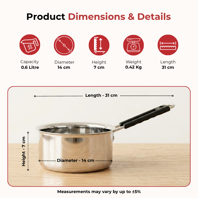 Vinod premium heavy gauge stainless steel sauce pan, 675 ml, No. 9, product view 8