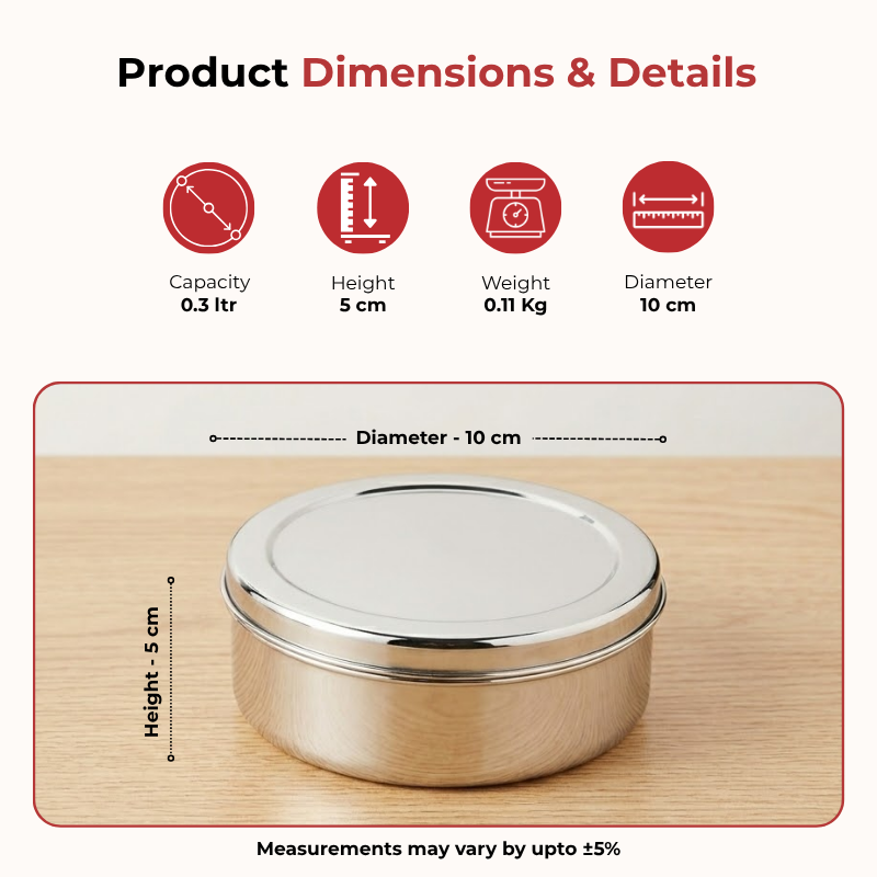Vinod stainless steel puri dabba set of 8, capacity: 300 ml to 2500 ml, product view 9
