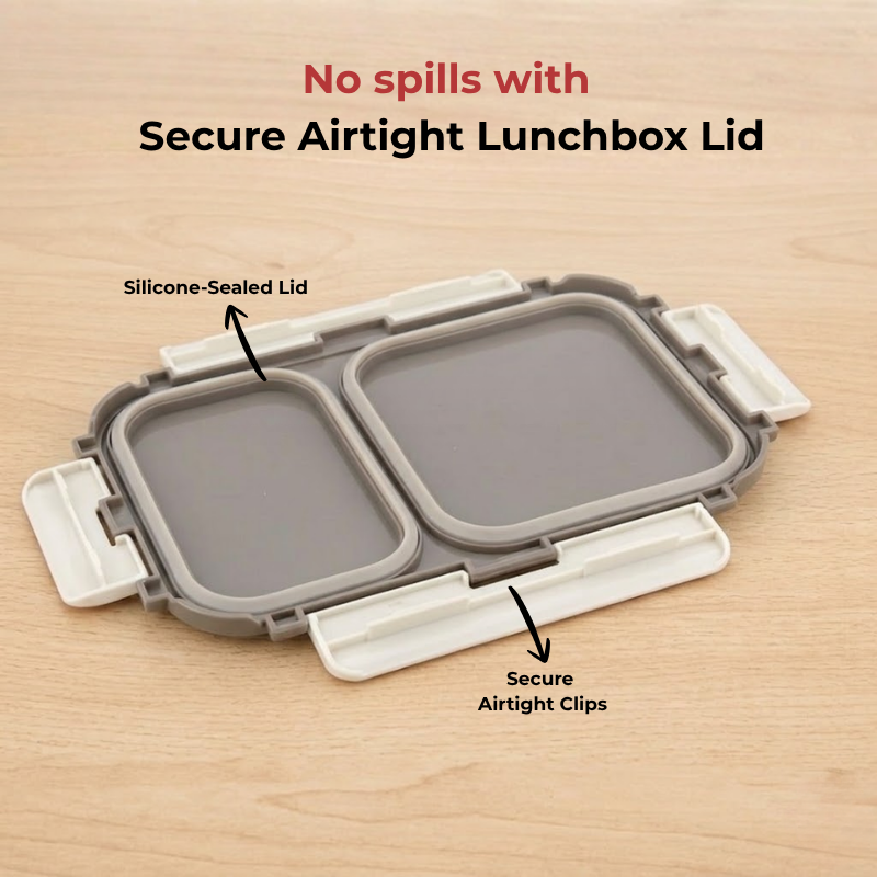 Vinod stainless steel 2 compartment lunch box in grey, silicone-sealed airtight lid, product view 9