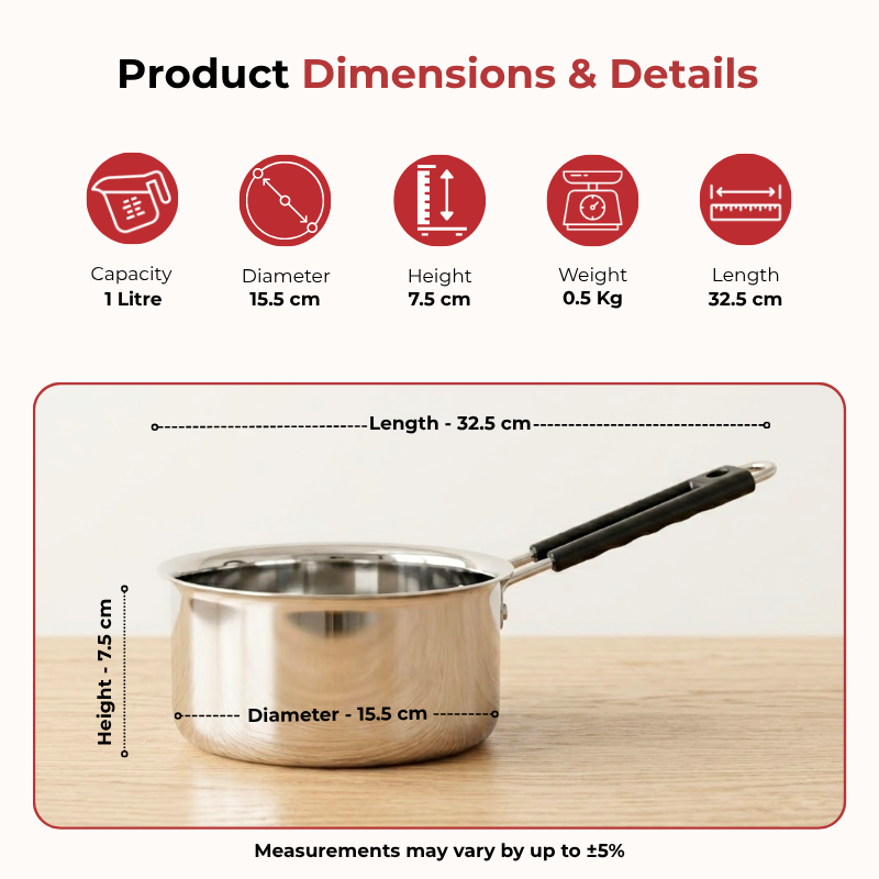 Vinod premium heavy gauge stainless steel sauce pan, 1000 ml, No. 10, product view 8