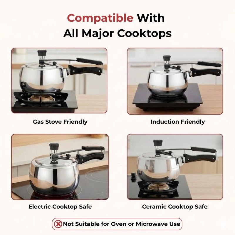 Vinod – Doniv Stainless Steel Sandwich Bottom Pressure Cooker With Inner Lid 2 Ltr (Amaze Series) – Induction Friendly
