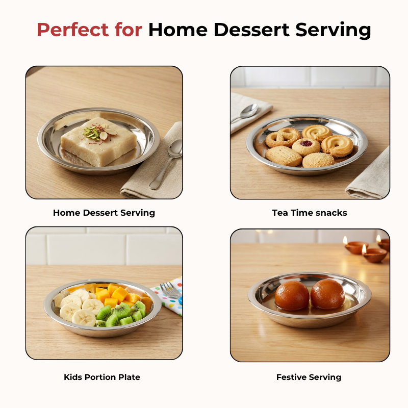 Vinod Stainless Steel Round Beeding Halwa / Dessert Plate Set of 12 Pieces, product view 7