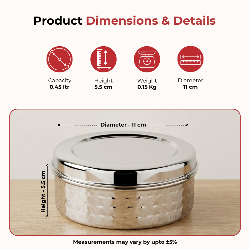 Vinod hammered stainless steel puri dabba set of 4, 300 ml to 1000 ml, airtight lids, product view 9
