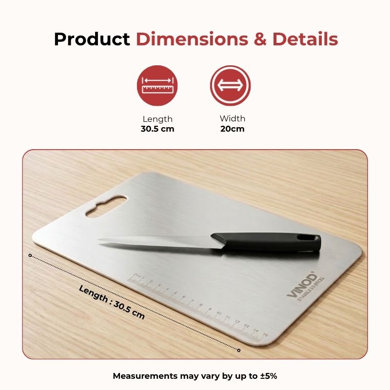 Vinod stainless steel chopping board, 30.5 by 20 cm, knife-friendly surface, product view 9