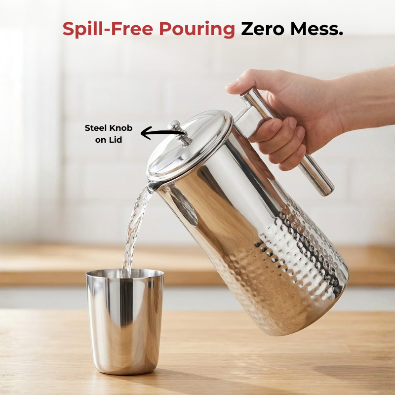 Vinod hammered stainless steel Magnum water pitcher jug with cover, 1700 ml, product view 9