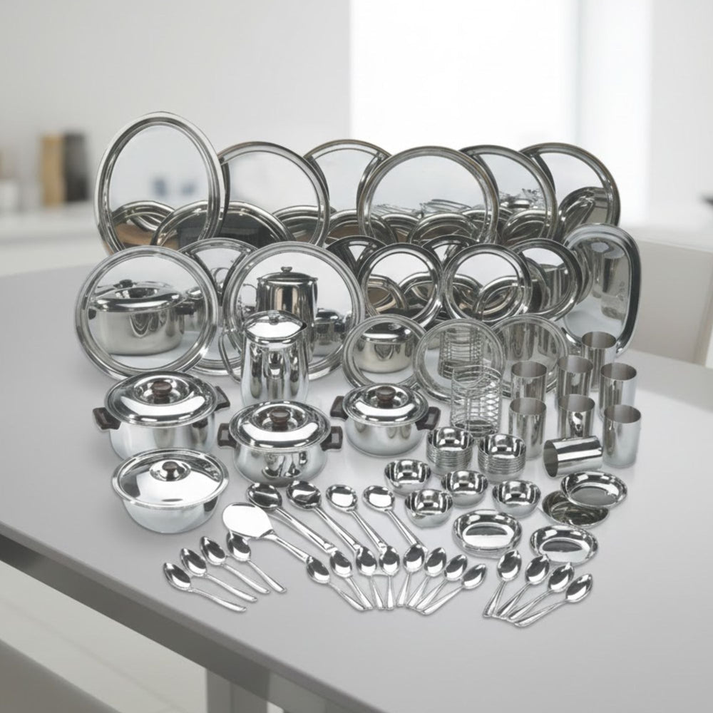 Vinod 85 Pieces Deluxe Stainless Steel Dinner Set, front view