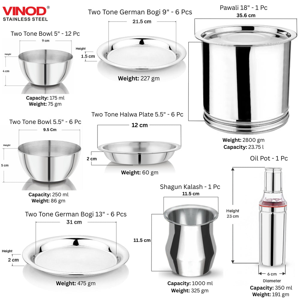 Vinod Deluxe 116 Pieces Griha Pravesh Set Elegant Gifting Option for Weddings, angled view
