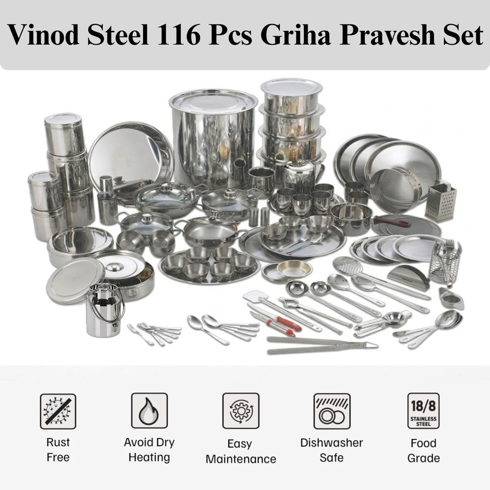 Vinod Deluxe 116 Pieces Griha Pravesh Set Elegant Gifting Option for Weddings, top view