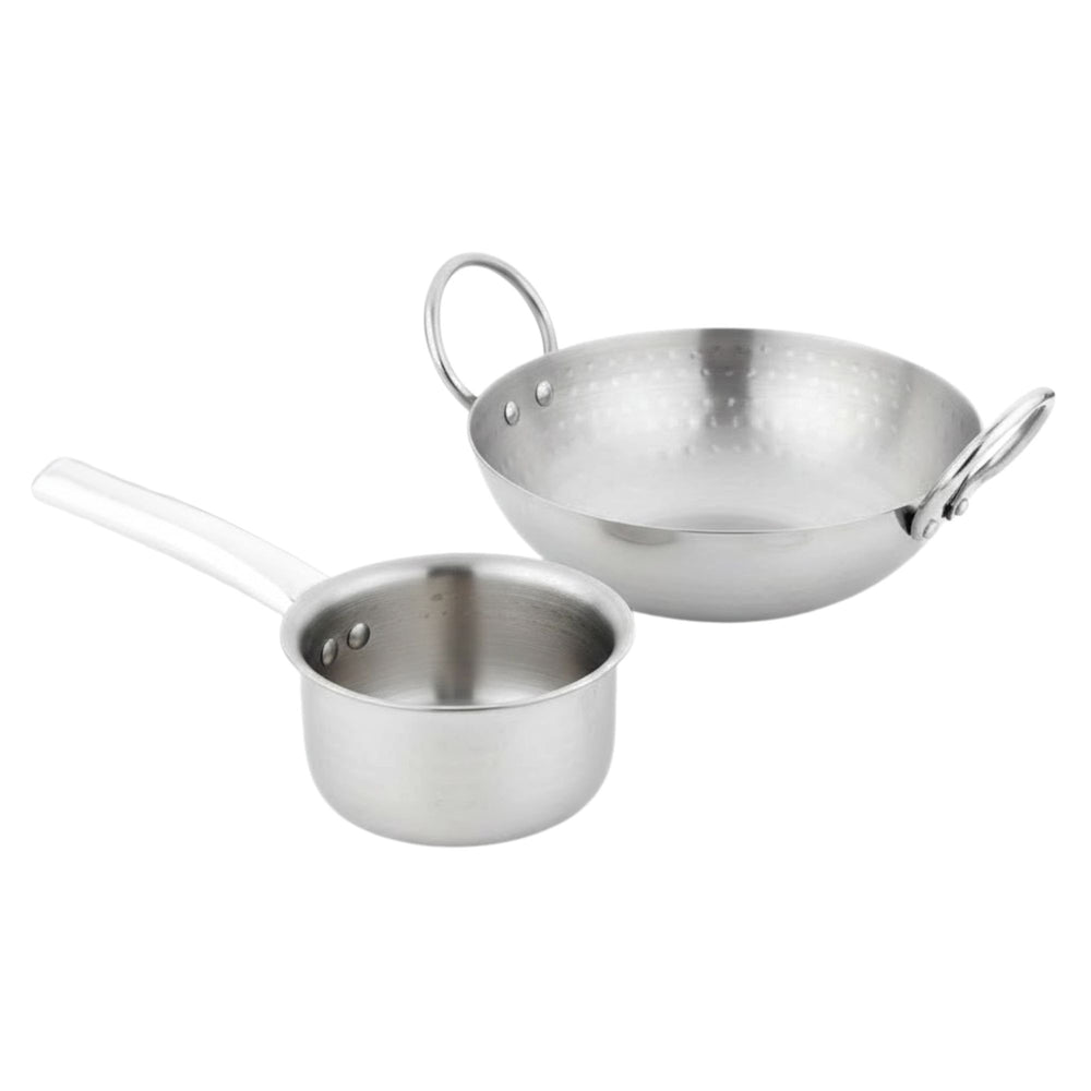 Vinod Claro heavy gauge hammered stainless steel kadai 2.4 litre 24 cm with 900 ml saucepan, set of 2, product view 9