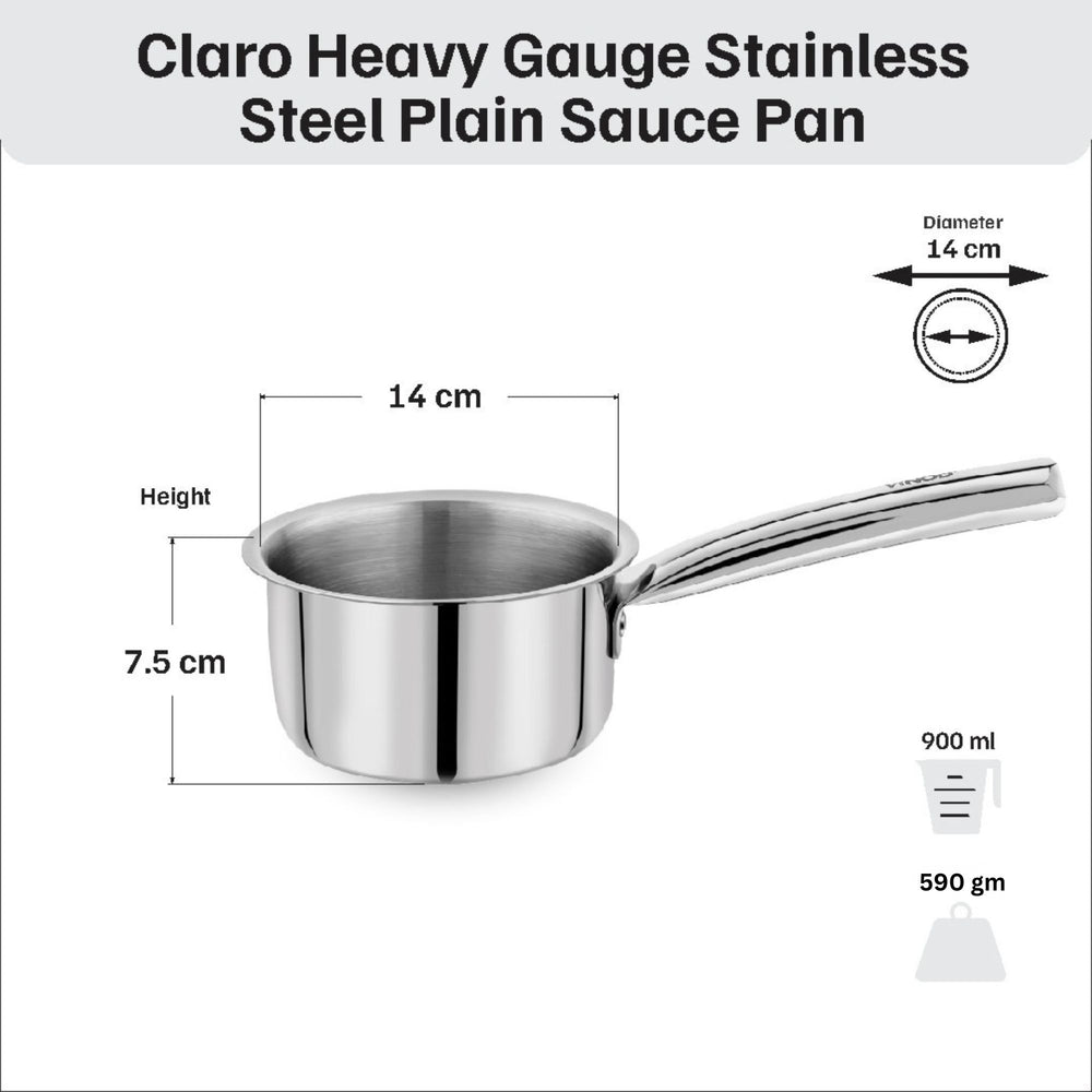 Vinod Claro heavy gauge plain stainless steel kadai 2.4 litre 24 cm with 900 ml saucepan, set of 2, product view 7