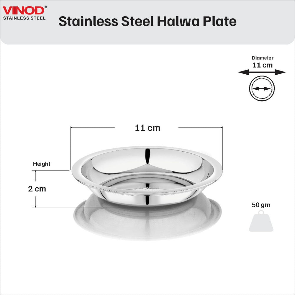 Vinod stainless steel halwa dessert plate set of 12 pieces, 11.2 cm, close-up detail
