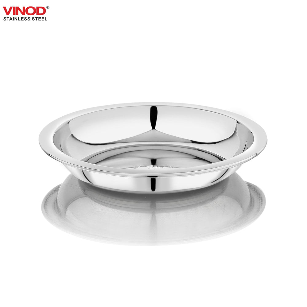 Vinod stainless steel halwa dessert plate set of 12 pieces, 11.2 cm, in-use view
