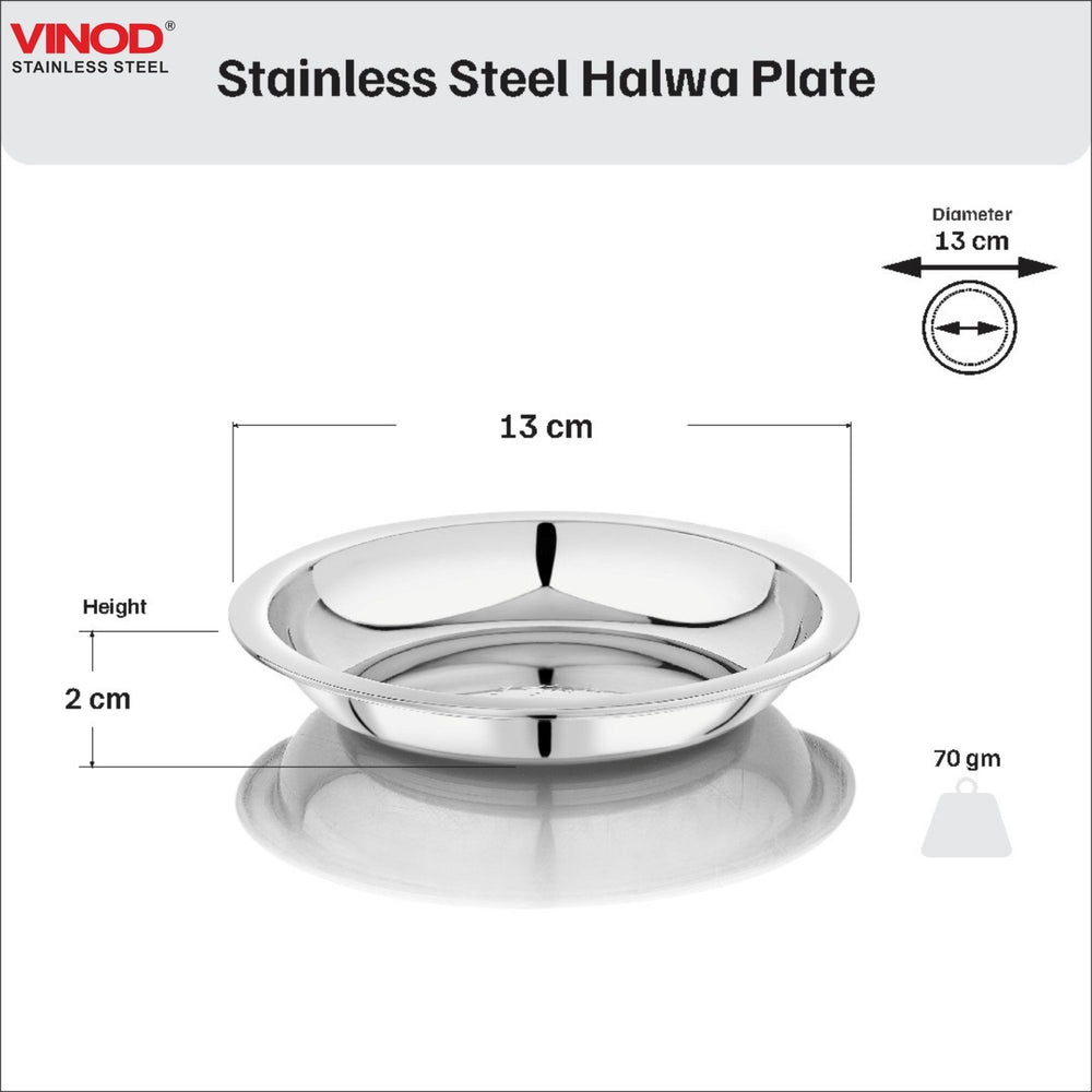 Vinod stainless steel halwa dessert plate set of 6 pieces, 13.2 cm, close-up detail