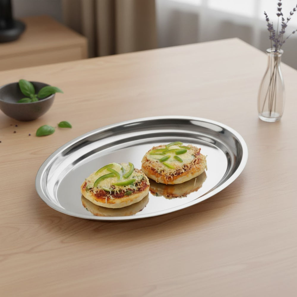 Vinod Stainless Steel Oval Rice Tray, front view