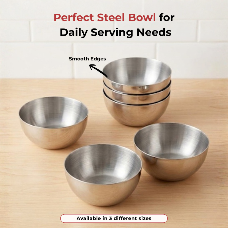 Vinod Stainless Steel Two Tone Bowl Set of 6 Pieces, product view 7