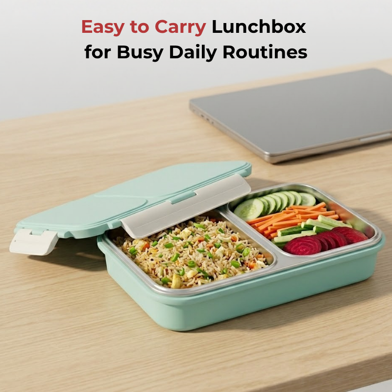 Vinod stainless steel 2 compartment tiffin in blue, airtight and leak-proof, product view 10