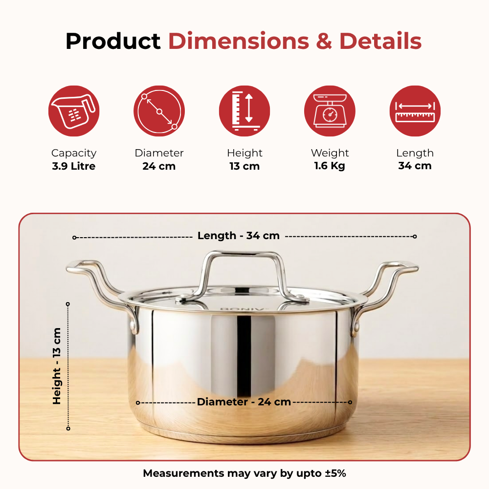 Vinod Doniv Majestic sandwich bottom stainless steel sauce pot with lid, 24 cm, 5.5 litre, product view 8