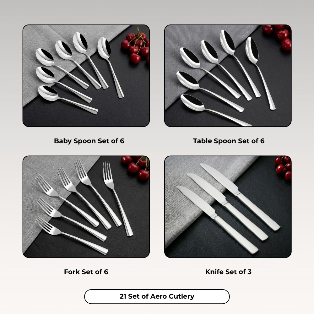 Vinod Stainless Steel Aero Cutlery 21 piece set, side view
