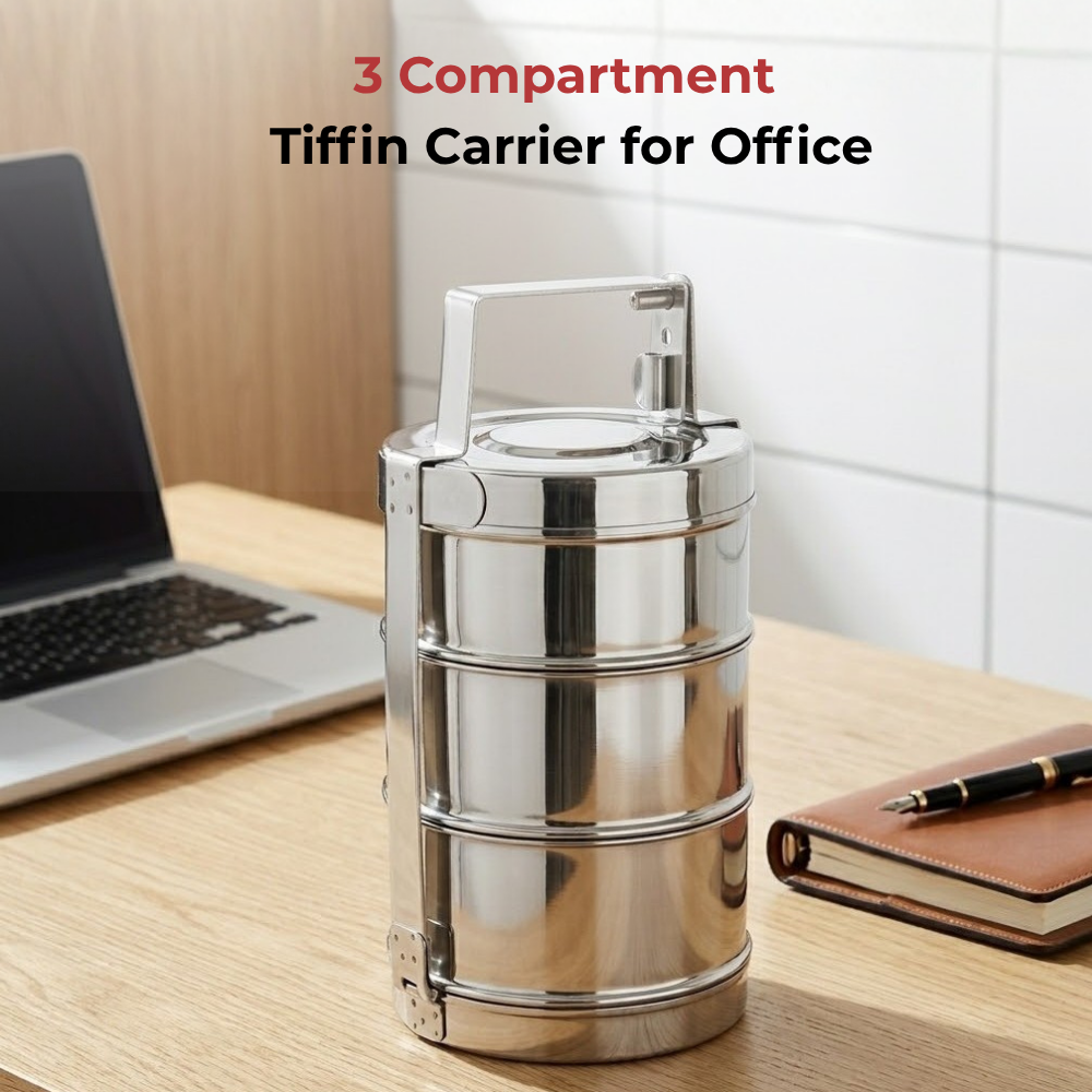 Vinod Bombay Stainless Steel Tiffin 3 Compartment, close-up detail