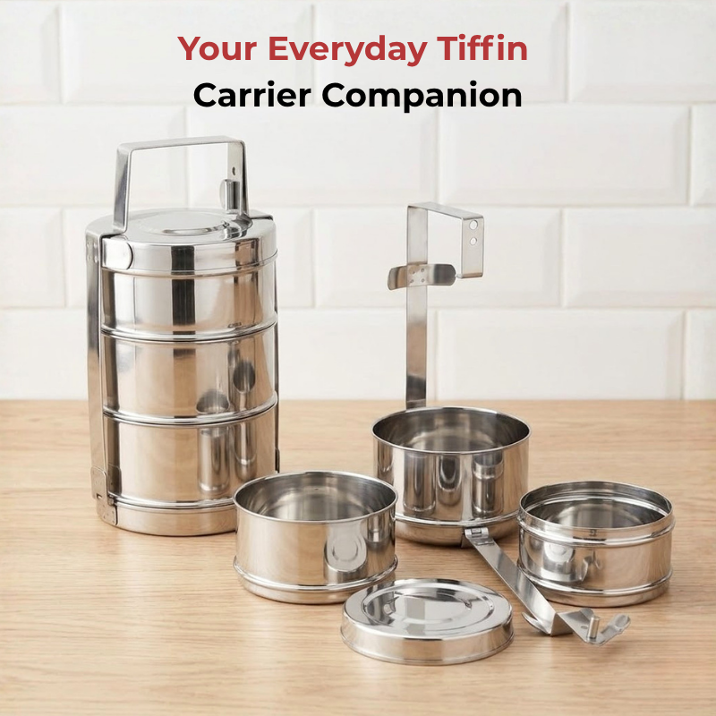 VINOD Bombay Stainless Steel Tiffin 3 Compartment 11 Inch with Highest quality stainless steel, Rust Free, Tough & Strong
