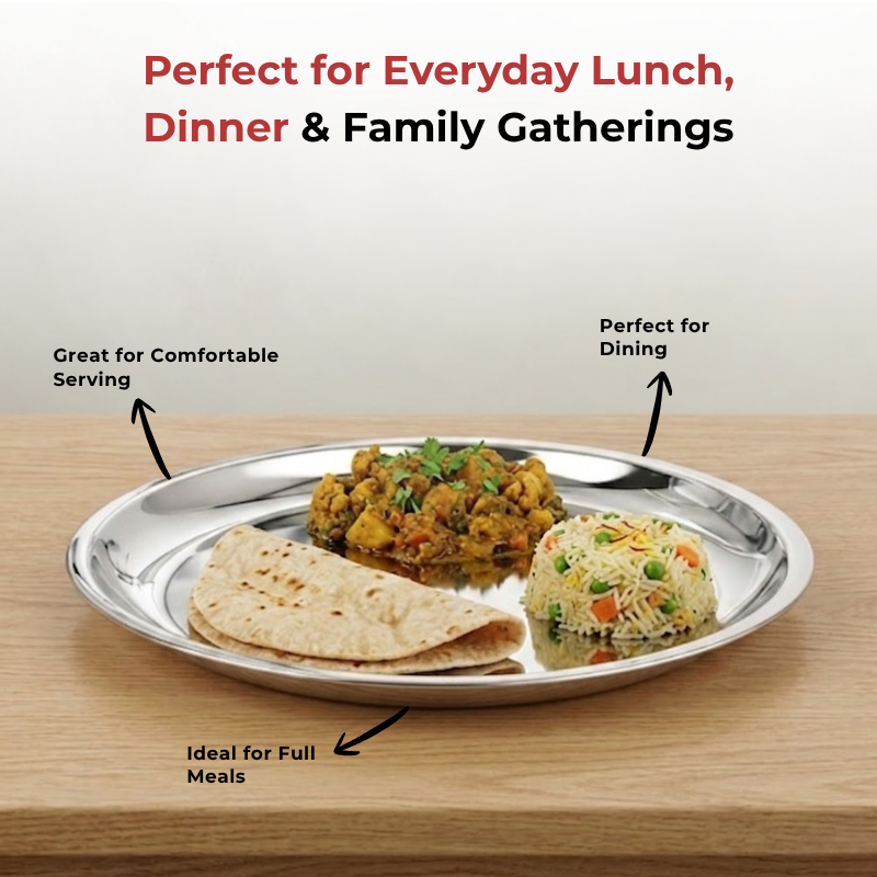 VINOD Stainless Steel China Dish Set of 6 - 25 cm, Serving Dish, Salad Plate, Snack Plate, Highest Quality Stainless Steel, Mirror Finish, Rust Free
