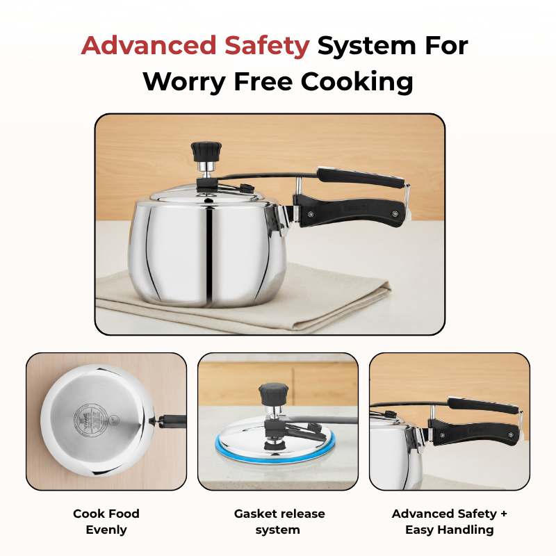 VINOD Doniv Titanium Triply Stainless Steel Pressure Cookers 2 Ltr , Induction Friendly - ( Inner Lid )