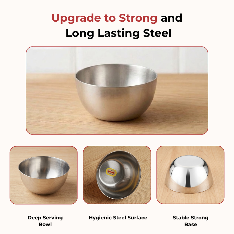 Vinod Stainless Steel Two Tone Bowl Set of 12 Pieces, triply bonded base detail
