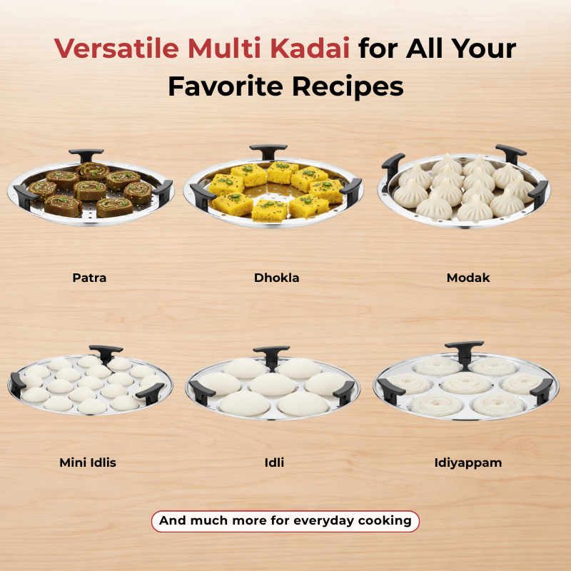 Vinod Doniv triply stainless steel idli dhokla steamer kadai with 6 plates, product view 13