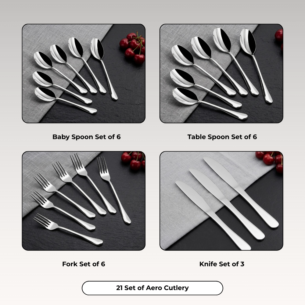 Vinod Stainless Steel Decora Cutlery 21 piece set, side view