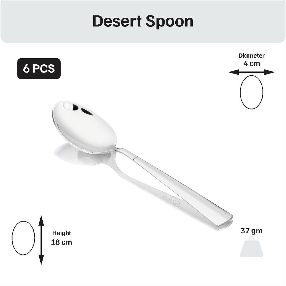 Vinod hammered stainless steel 51 piece dinner set, heavy gauge and dishwasher safe, dessert spoon detail