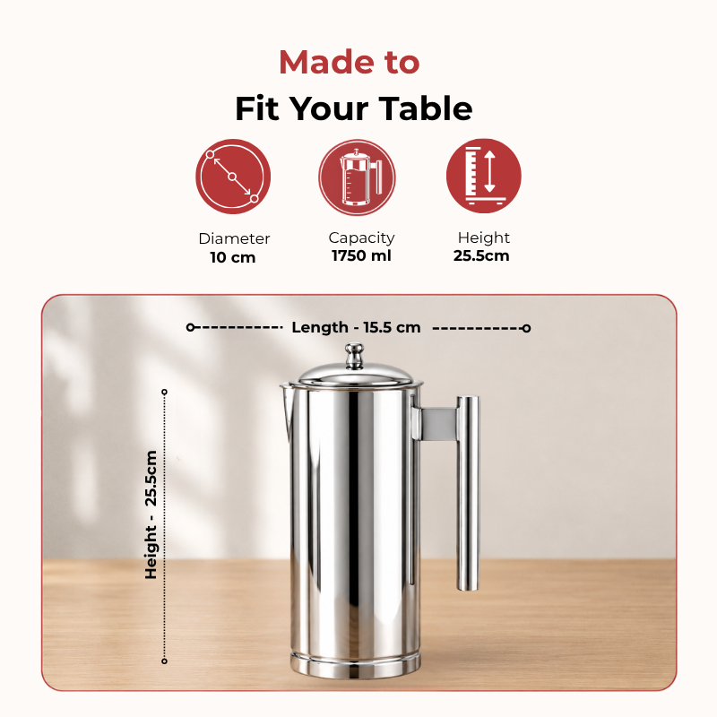 VINOD Dolphin Stainless Steel Water Jug with Detachable Lid – Steel Serving Jug for Home & Dining Table