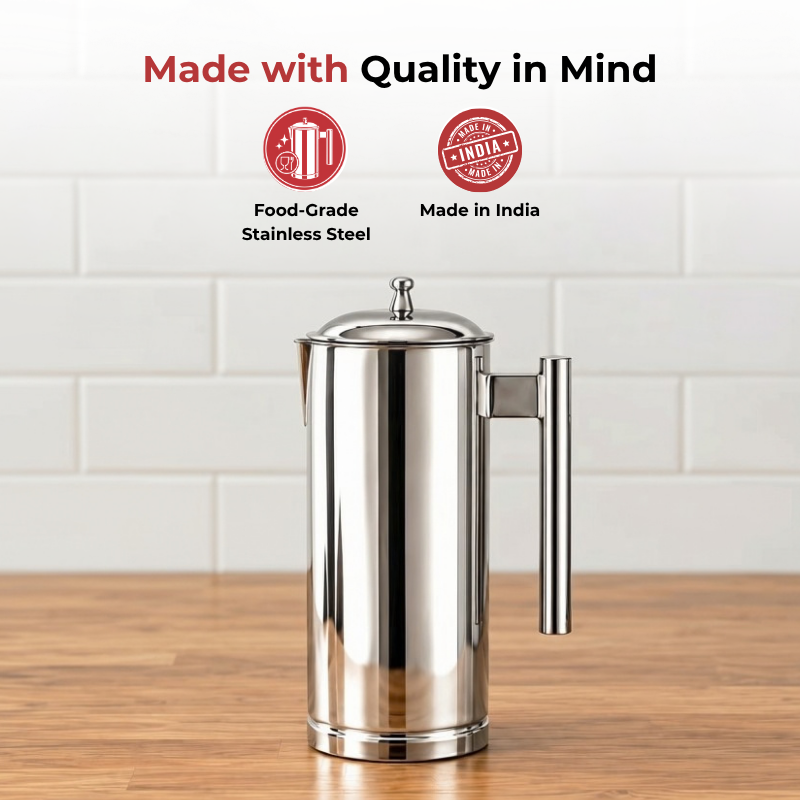 VINOD Dolphin Stainless Steel Water Jug with Detachable Lid – Steel Serving Jug for Home & Dining Table