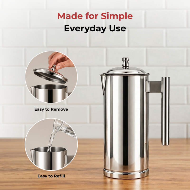 VINOD Dolphin Stainless Steel Water Jug with Detachable Lid – Steel Serving Jug for Home & Dining Table