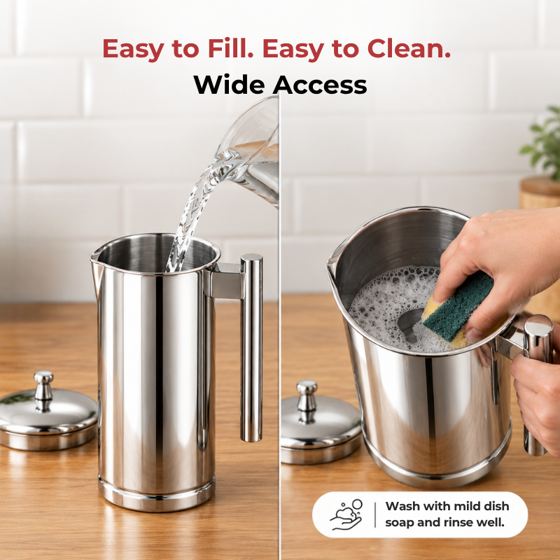 VINOD Dolphin Stainless Steel Water Jug with Detachable Lid – Steel Serving Jug for Home & Dining Table