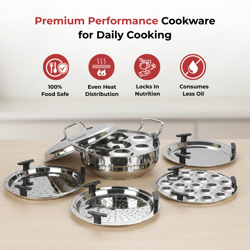Vinod Doniv stainless steel induction bottom multi kadhai with 5 cooking plates, premium quality highlight