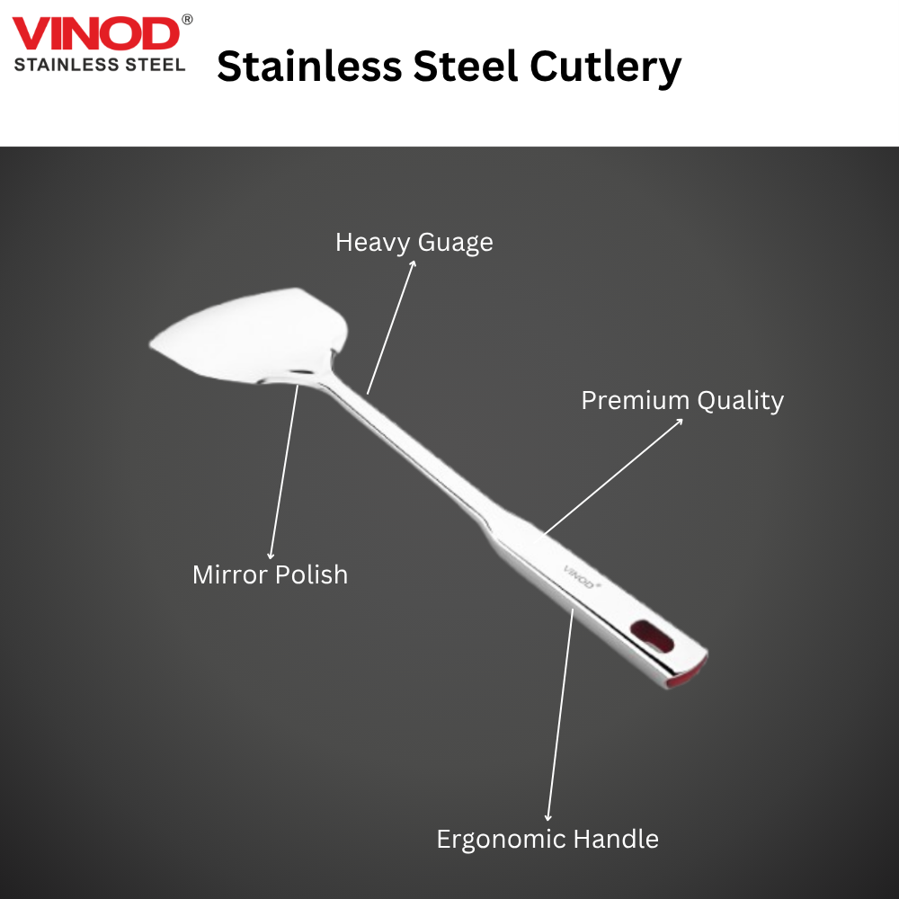 Vinod Queens heavy gauge stainless steel flat roti turner set of 2, No. 1, close-up detail