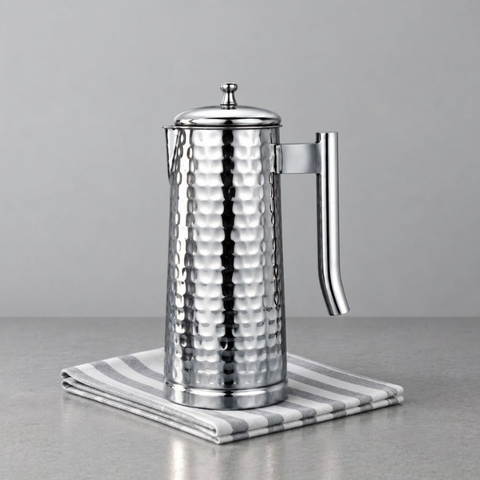 VINOD Pyramid Hammered Stainless Steel Water Jug 1750 ml with Lid – Premium Serving Jug for Dining Table & Home